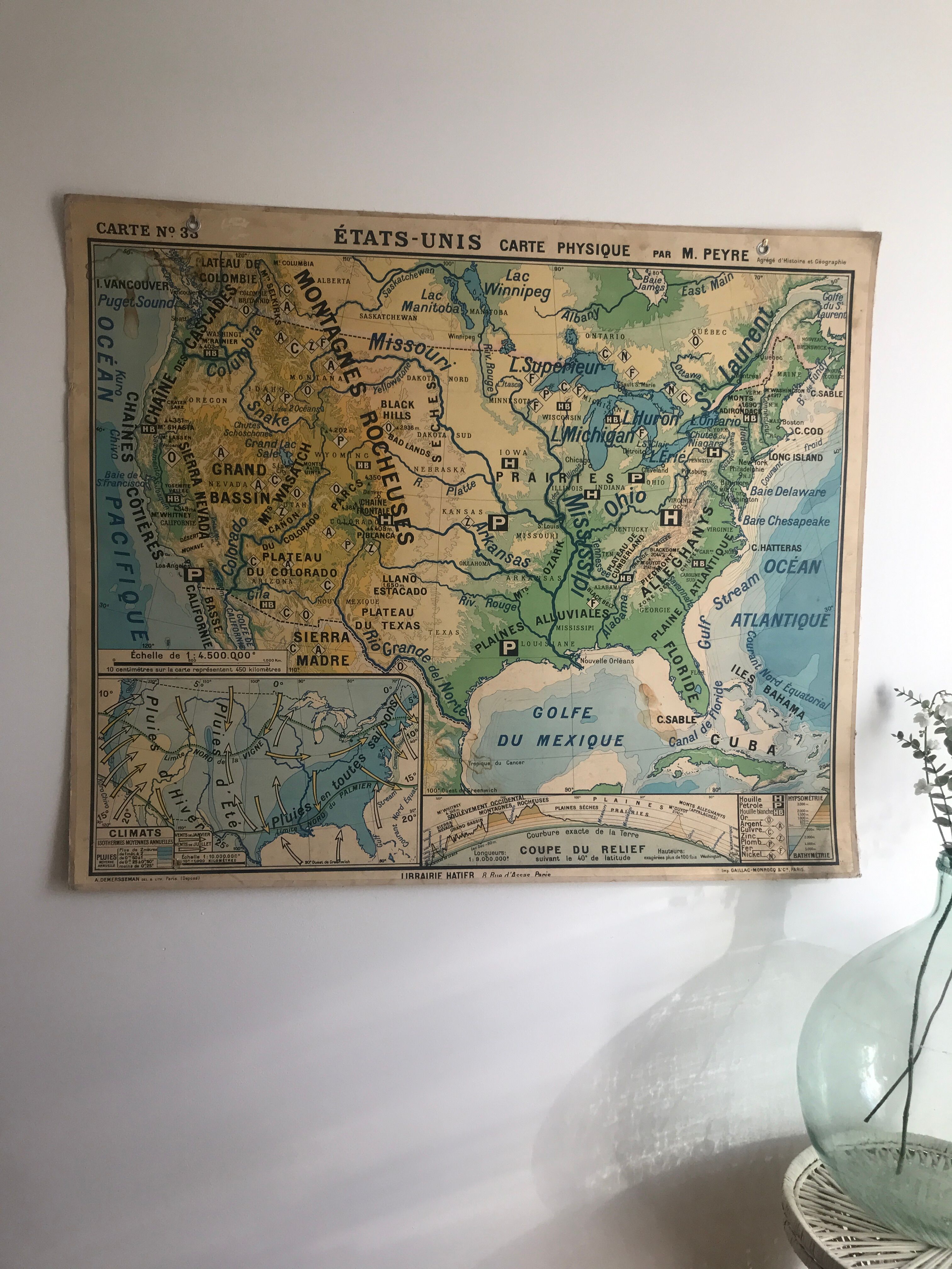 Vintage school map United States N°33 Editions Hatier by M.Peyre