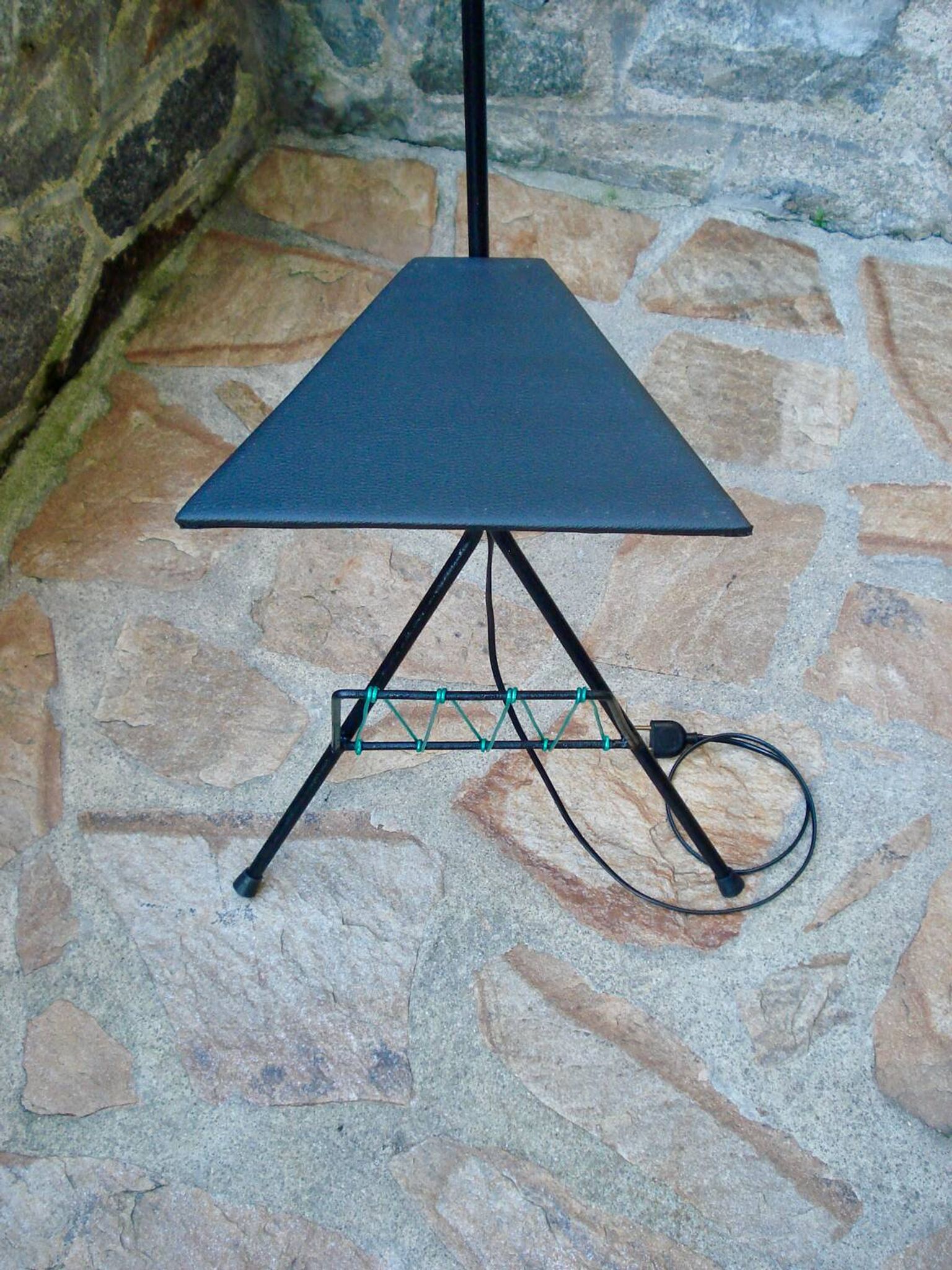VINTAGE FLOOR LAMP 1960 PURPLE AND GREEN LAMPSHADE