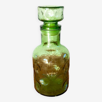 carafe en verre bullé vert années 70
