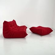 Togo 3-seater with red ottoman by Michel Ducaroy for Ligne Roset, 1970.