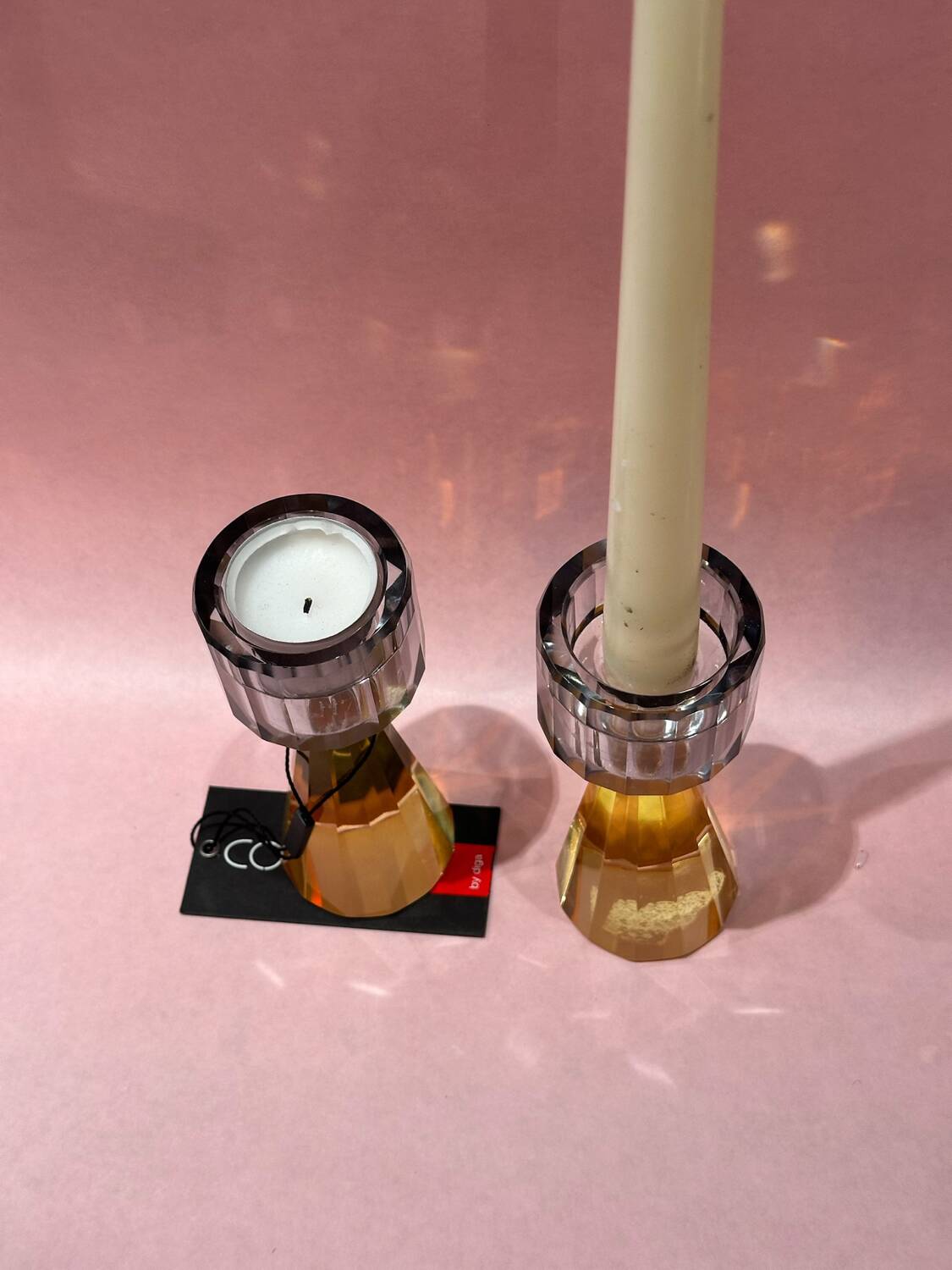 Blue and yellow crystal candle holders