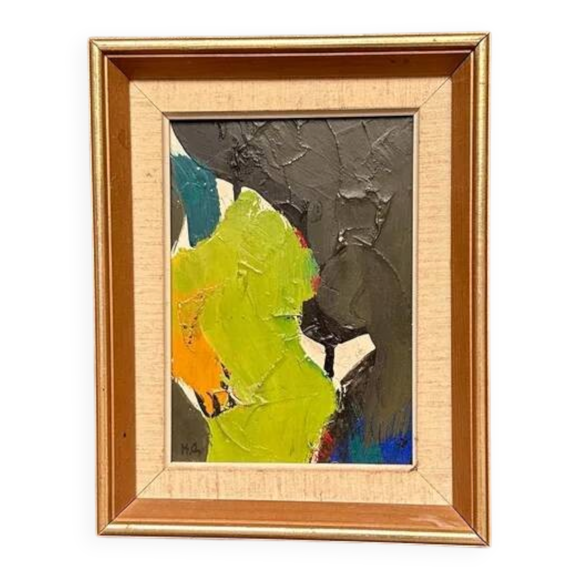 Original Swedish Oil on Panel – “Abstract in Green” by Hans Oswald – Signed – Vintage and Framed – 32 × 25 cm (12.6" × 9.8")
