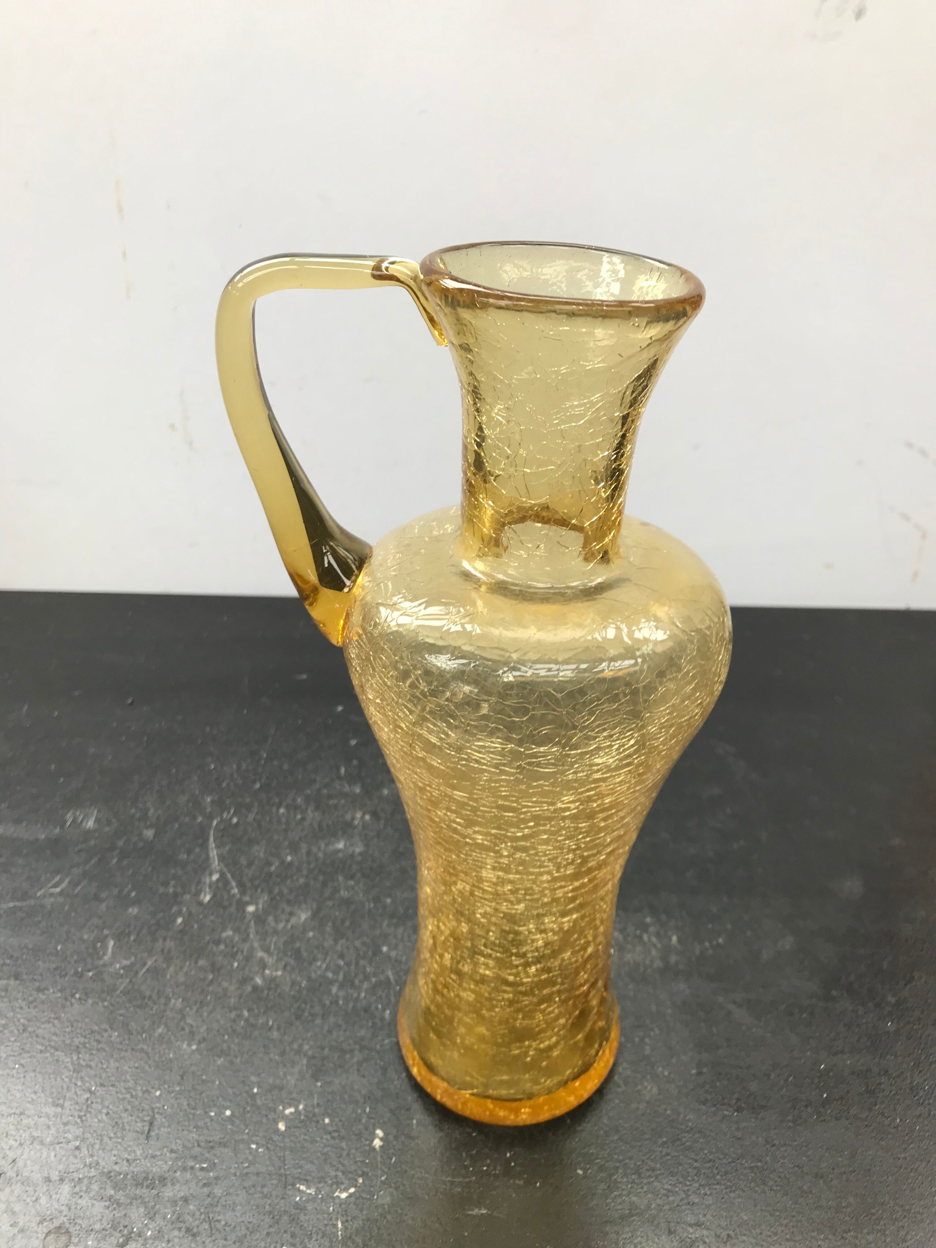 Former Carafe Glass Blown Yellow Cracked - Anse Decoration Vintage Kitchen