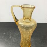 Carafe verre soufflé craquelé jaune avec anse décoration cuisine vintage