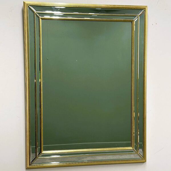 Grand miroir doré et biseauté Deknudt, Belgique, années 1980.