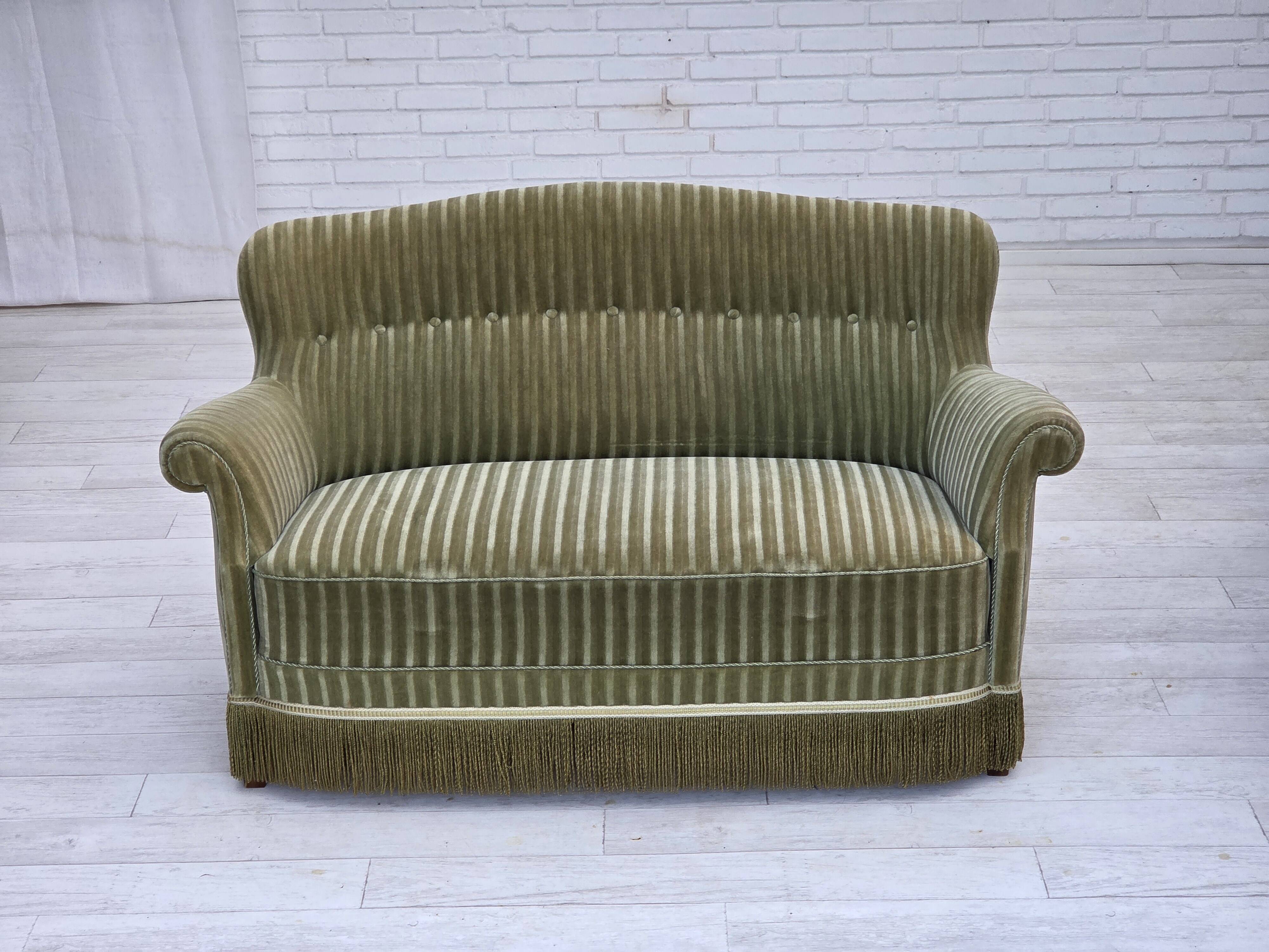 1960s, Danish 2-seater sofa, original furniture velour, beech wood.