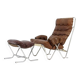 Retro Vintage Danish Leather Chrome Sling Lounge Easy Chair Armchair + Stool 70s
