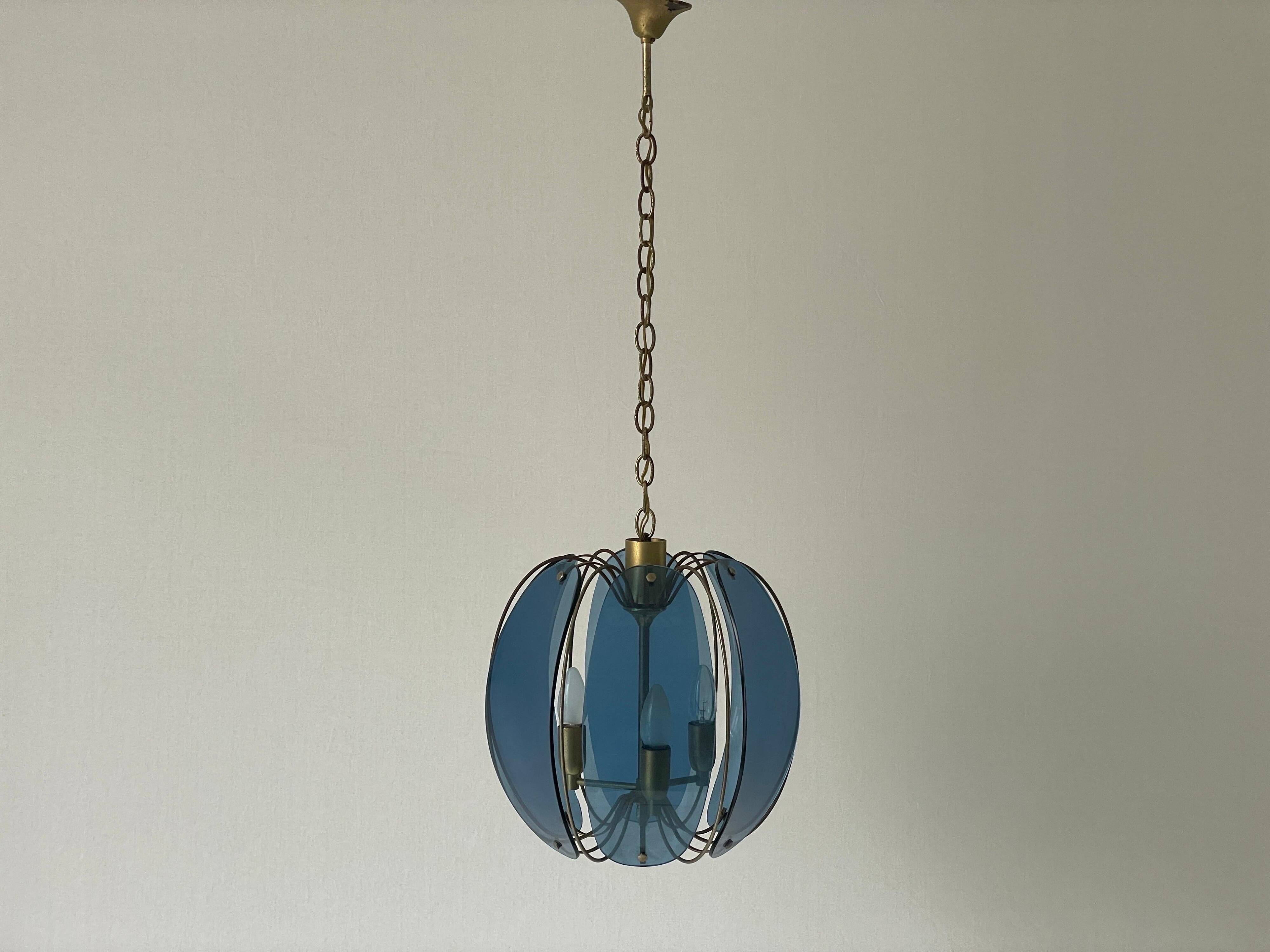 Blue glass ceiling light with exclusive Italian design by VECA, 1960s, Italy.