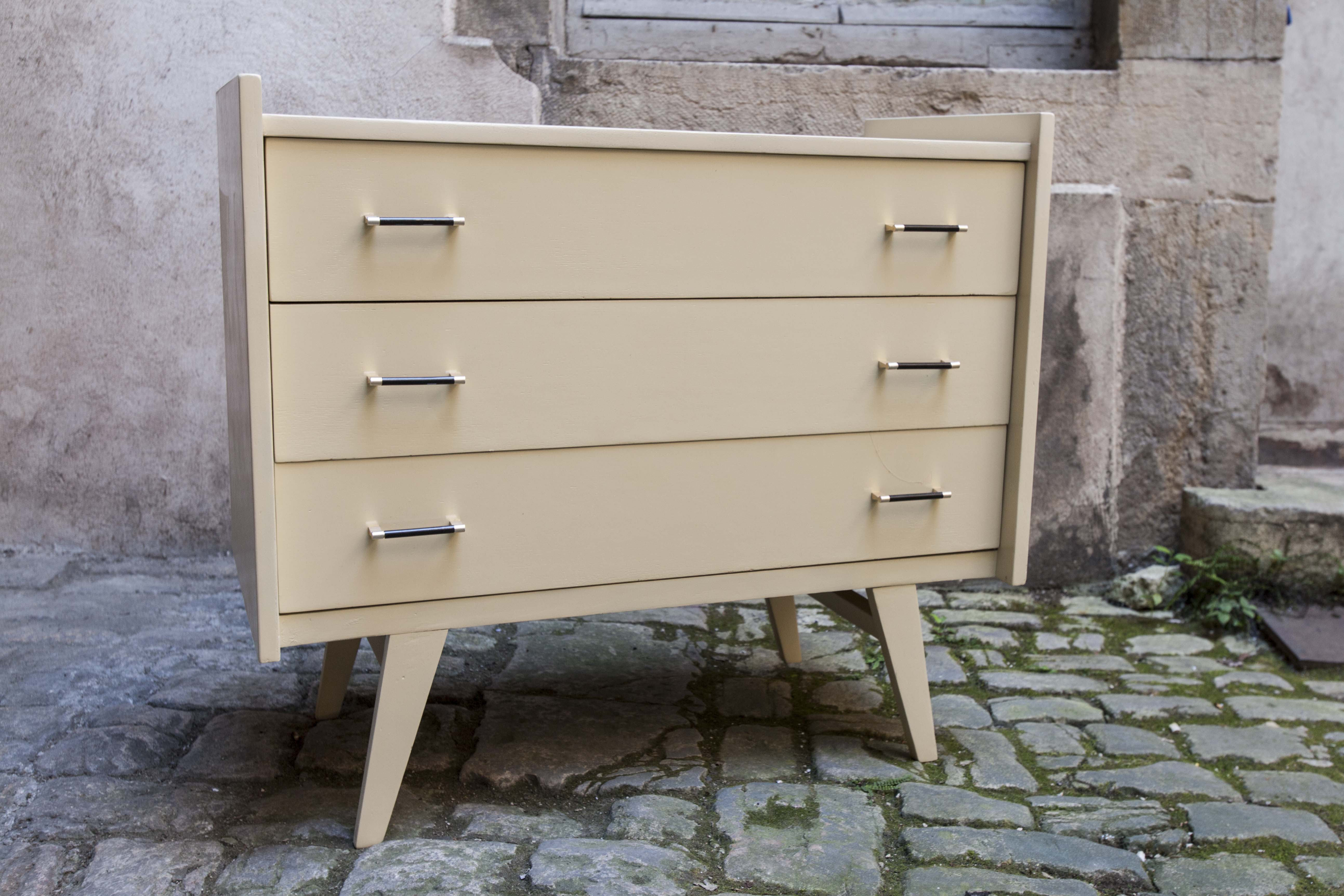 Chest of drawers 50s relooked ivory