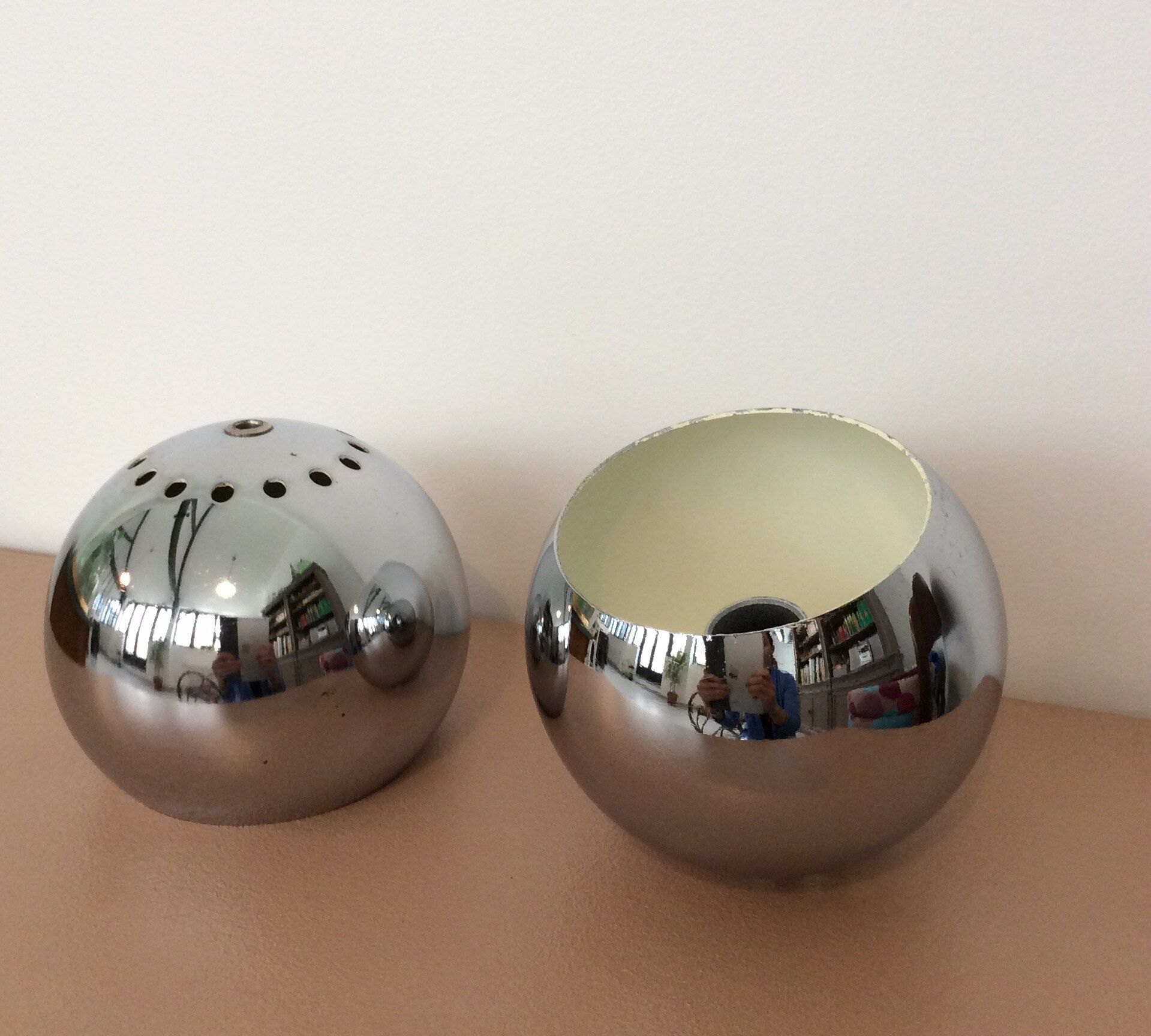 Pair of stainless steel ball globes