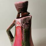 Old Pitcher, Jug, Carafe in Pink and Brown Ceramic Vallauris Style Vintage