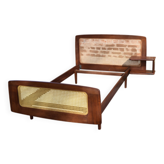 SNA Roset single bed in mahogany and nylon cane, 1960