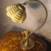 Bronze and brass lamp, opaline shade, 1950.