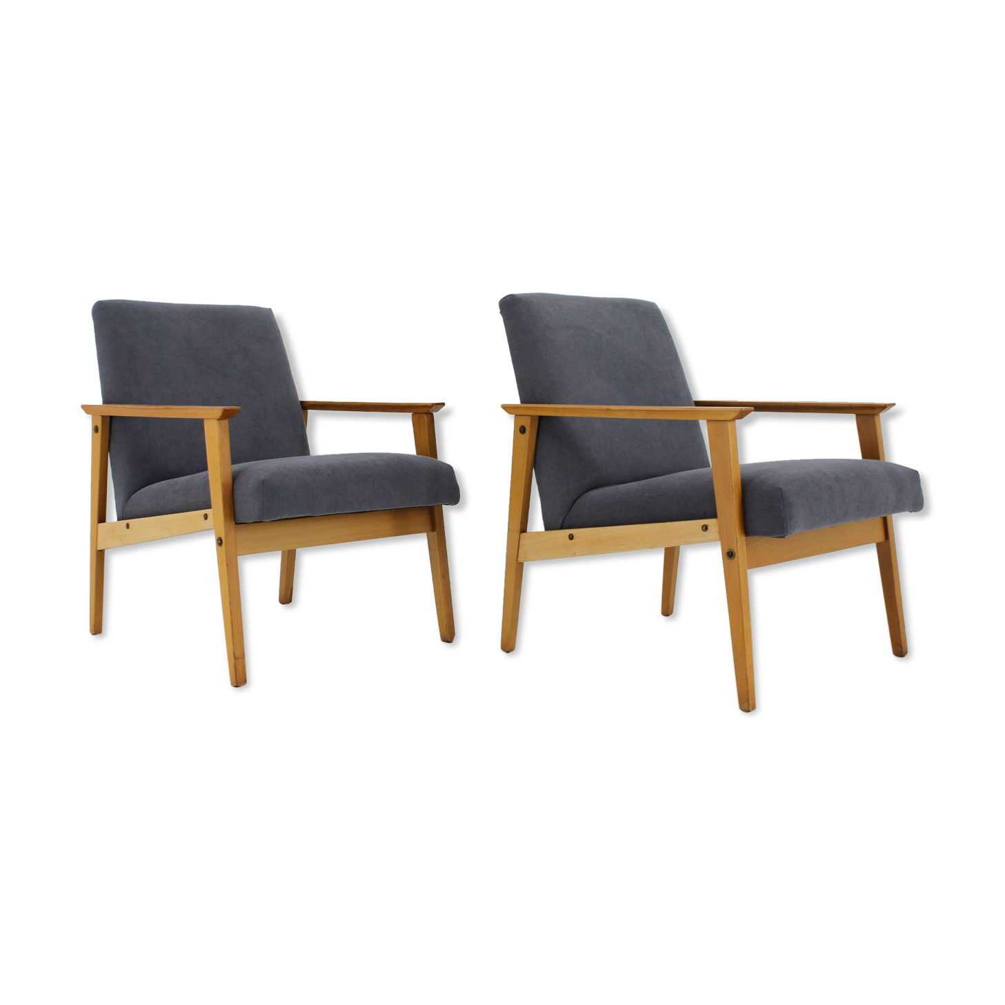 1960s Pair of Beech Armchairs, Czechoslovakia