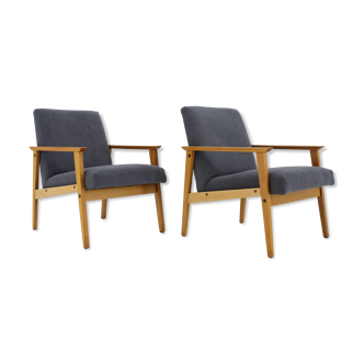 1960s Pair of Beech Armchairs, Czechoslovakia