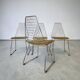 Set de 4 chaises design en cuir décoré à main et acier, années 1970