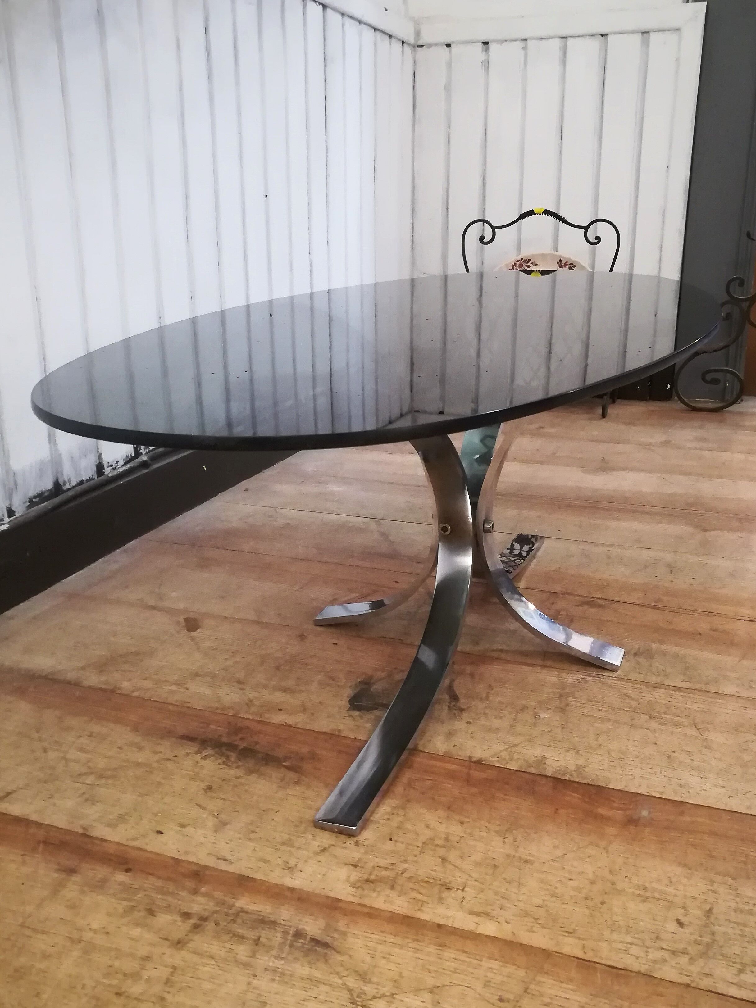 Chrome steel coffee table and smoked glass