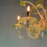Venetian chandelier in colorless and green Murano glass, 6 light arms circa 1940