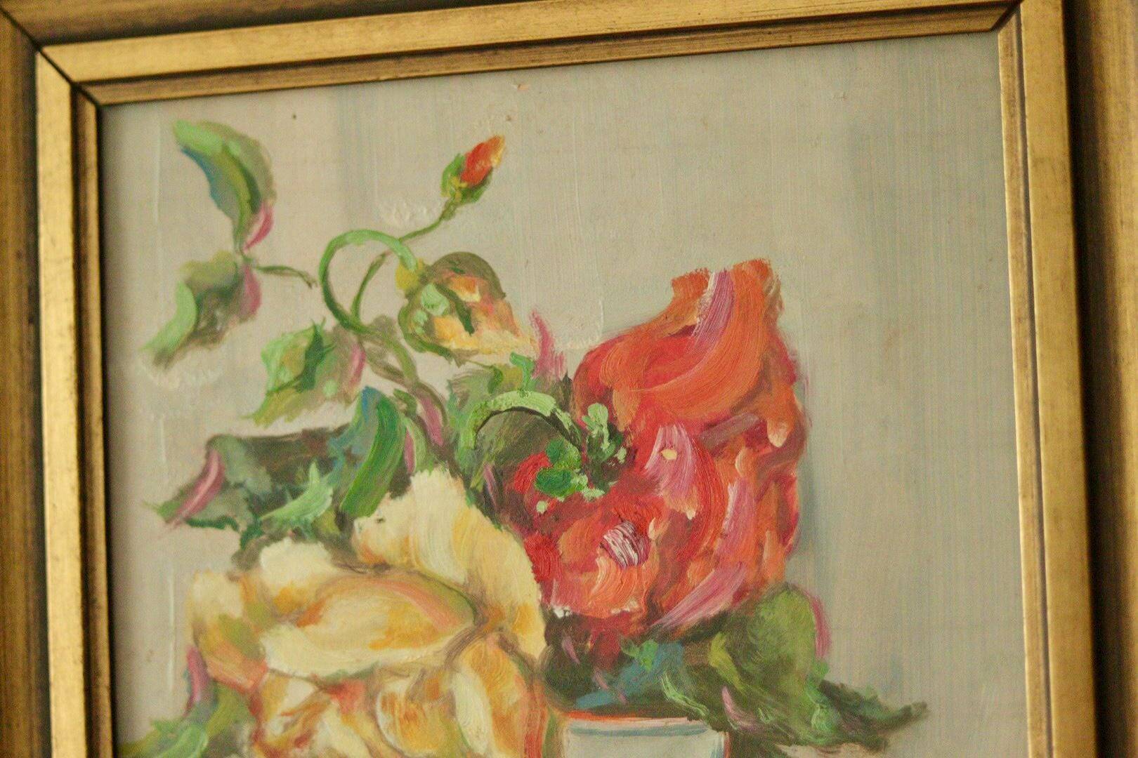 Original Swedish oil on panel – "Still Life: Vase of Roses"