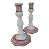 Pair of earthenware candlesticks Moustiers – Atelier Ségriès (hand-painted)