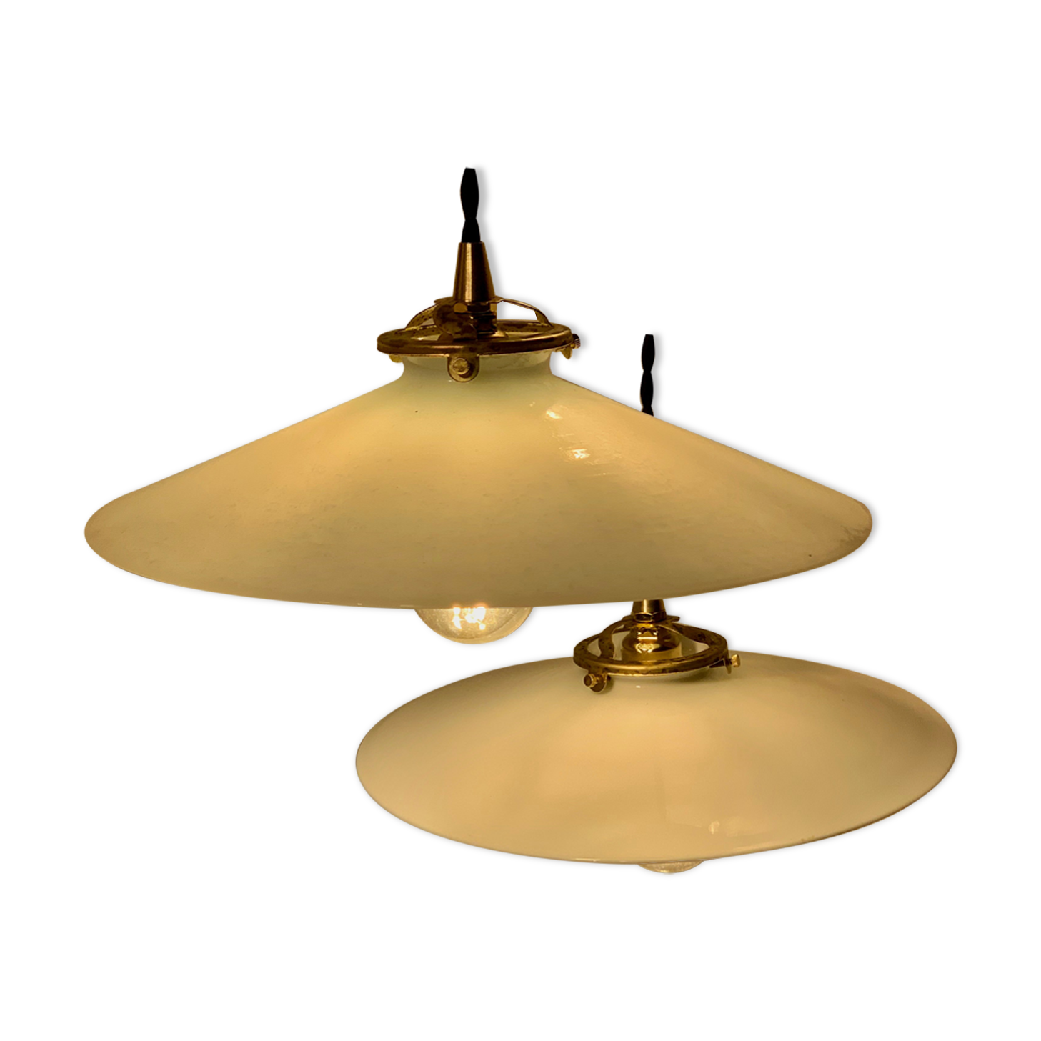 Pair of suspensions bistrot 1920 opaline indus