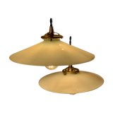 Pair of suspensions bistrot 1920 opaline indus