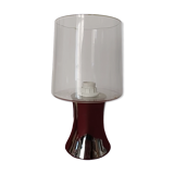 Table lamp, chrome glass stand and transparent glass globe.