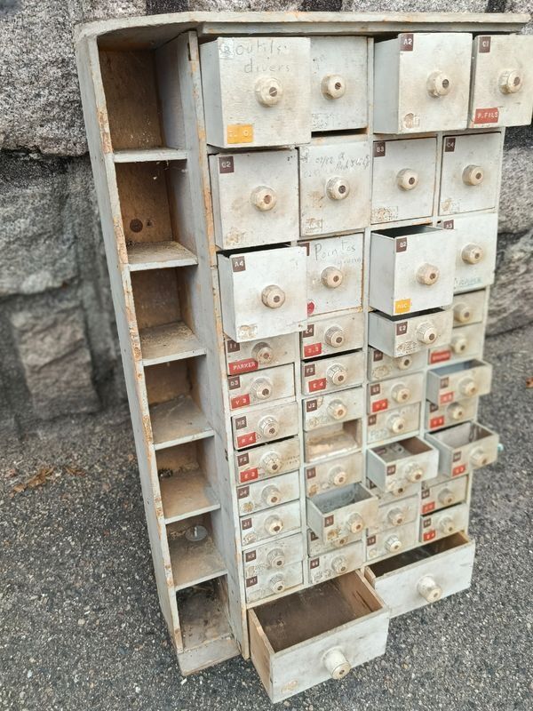 Small antique wooden workshop furniture delivered.