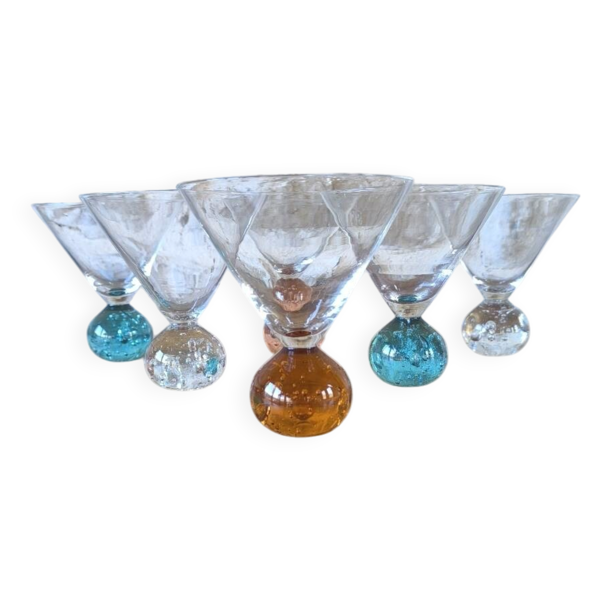 Set of 6 postmodern bubble glass cocktail glasses