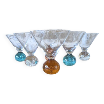 Set of 6 postmodern bubble glass cocktail glasses