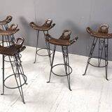 Vintage spanish wrought iron bar stools, 1960s - set of 6