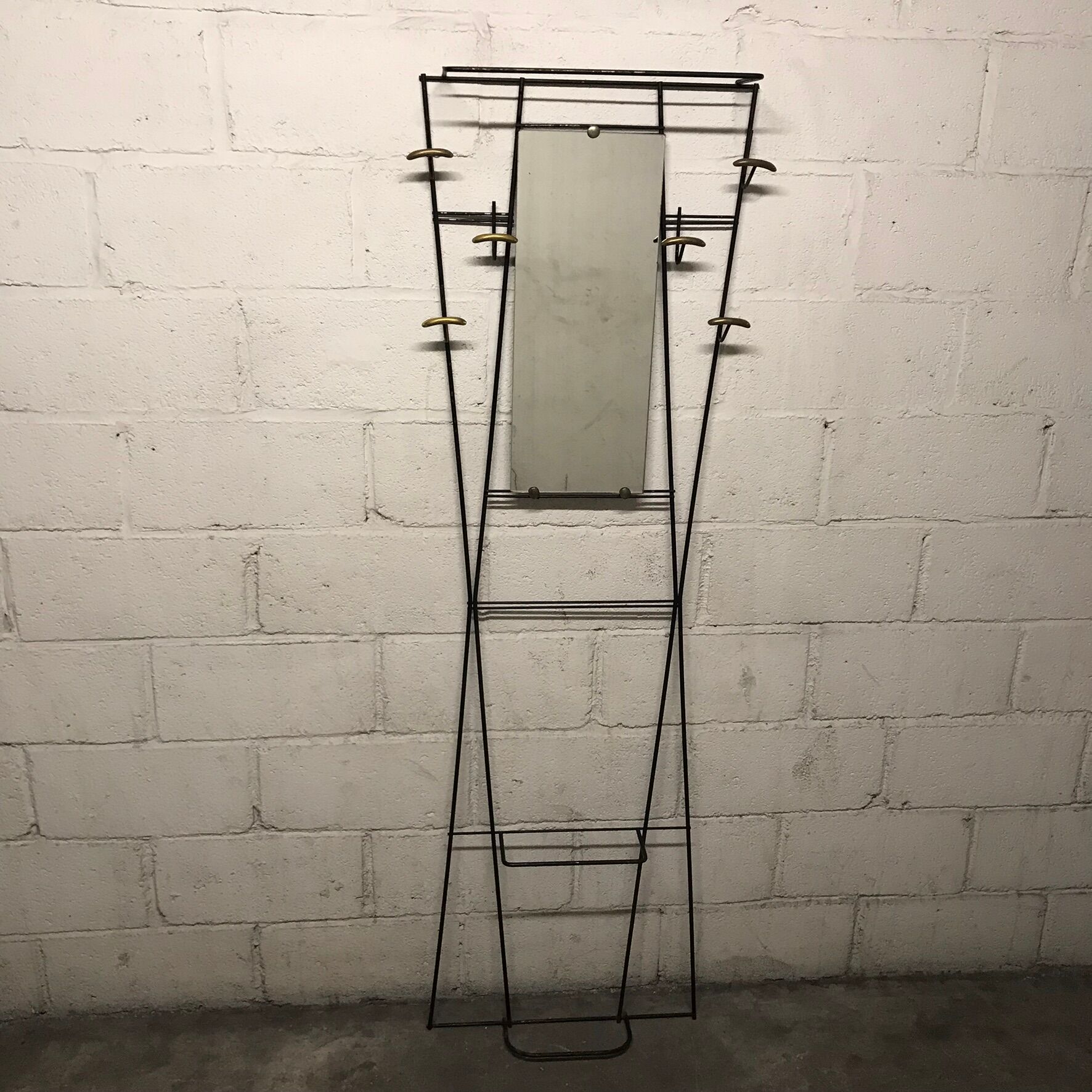 Wall coat rack l vintage metal mirror with 6 hooks
