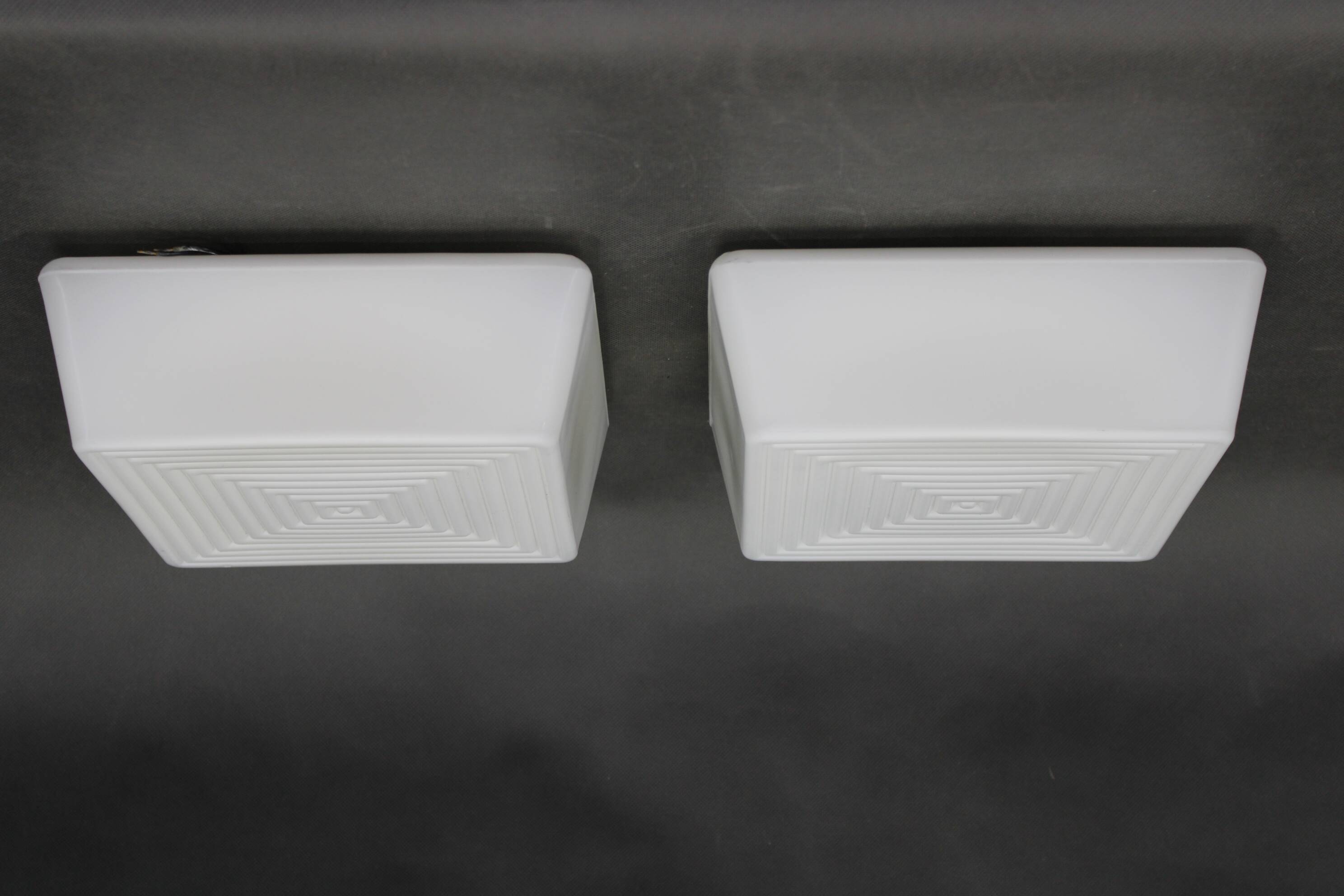 1970s Pair of Milky Glass Square Ceiling Lights, Czechoslovakia