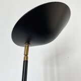 Vintage halogen floor lamp in black lacquered metal and brass ball joint