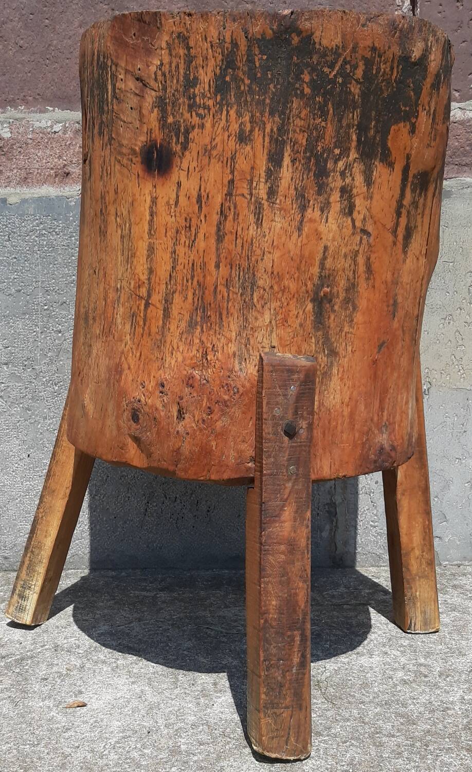 Old butcher's block table tripod.