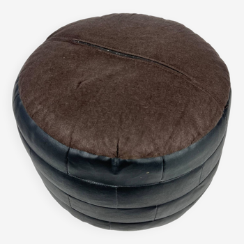 Vintage Leather Patchwork Pouf, 1970