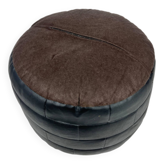 Vintage Leather Patchwork Pouf, 1970