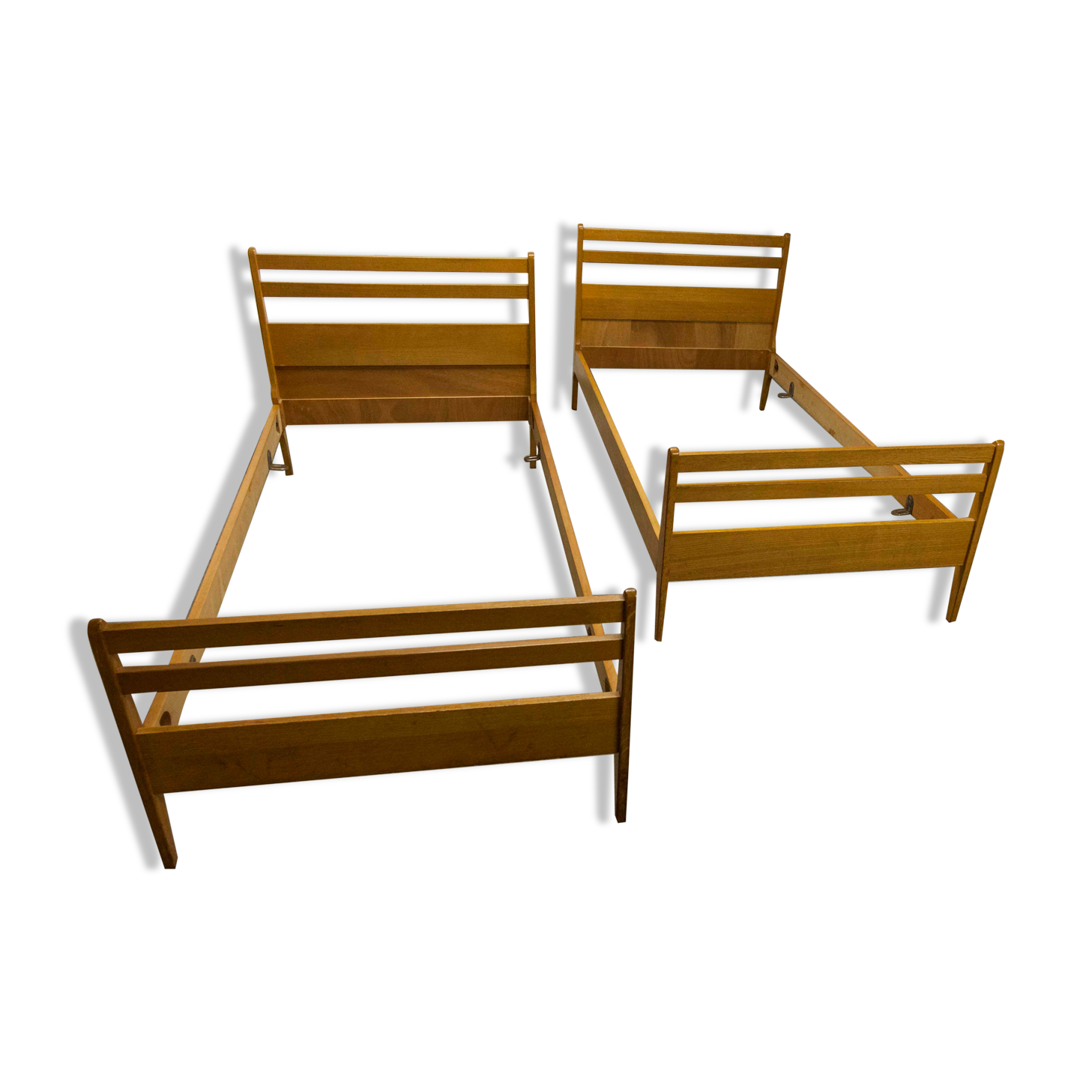 Pair of 1960 Scandinavian twin beds in solid beech