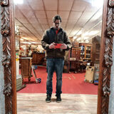 Renaissance mirror in solid oak with brown patina circa 1850, 165x97 cm