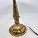 Arum table lamp with metal base and white pink glass lampshade 1970 Vintage