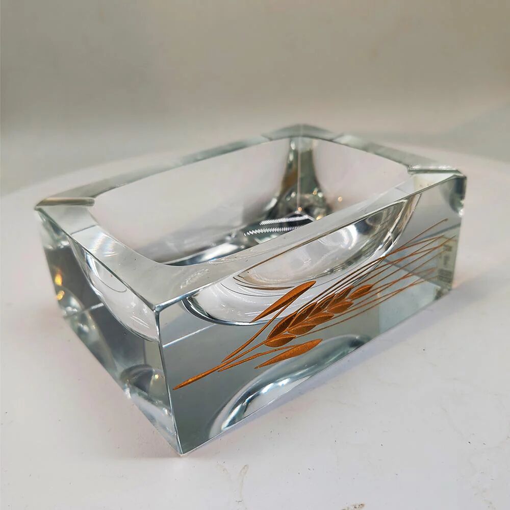 1960s rectangular ashtray or catch-all in Murano glass by Pagnin & Bon with handcrafted 24k gold finishing. Made in Italy.