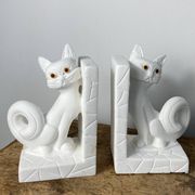 Pair of vintage stone cat bookends