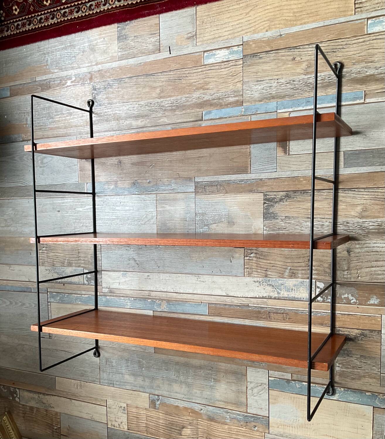 Vintage teak and metal shelf from the 60s