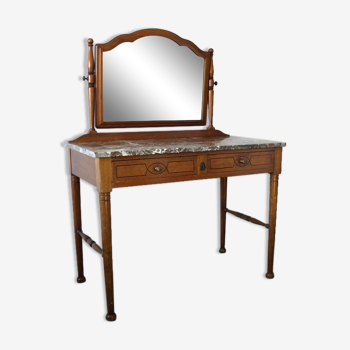 Belgian Art Deco dressing table with marquetry, red marble top, 1920-1930