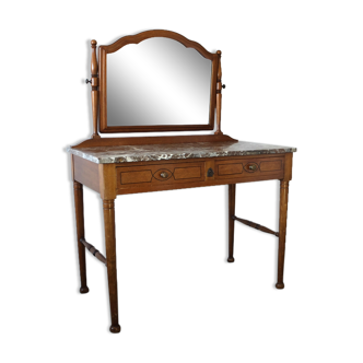 Belgian Art Deco dressing table with marquetry, red marble top, 1920-1930