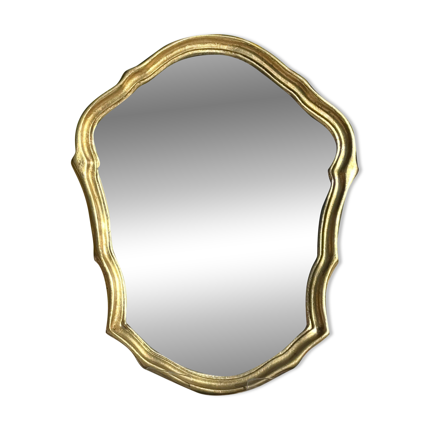 Vintage Golden Wood Carved Mirror in Louis XV Style