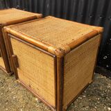 Paire de tables d’appoint ou chevet en rotin