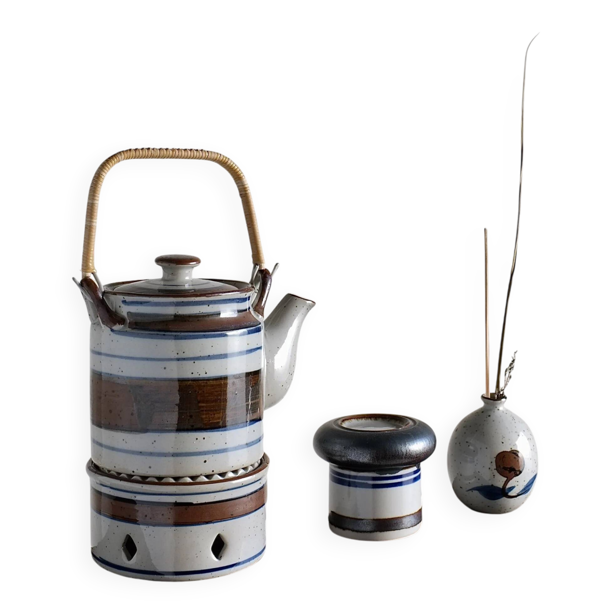 Mid-century striped ceramic teapot set | Scandinavia