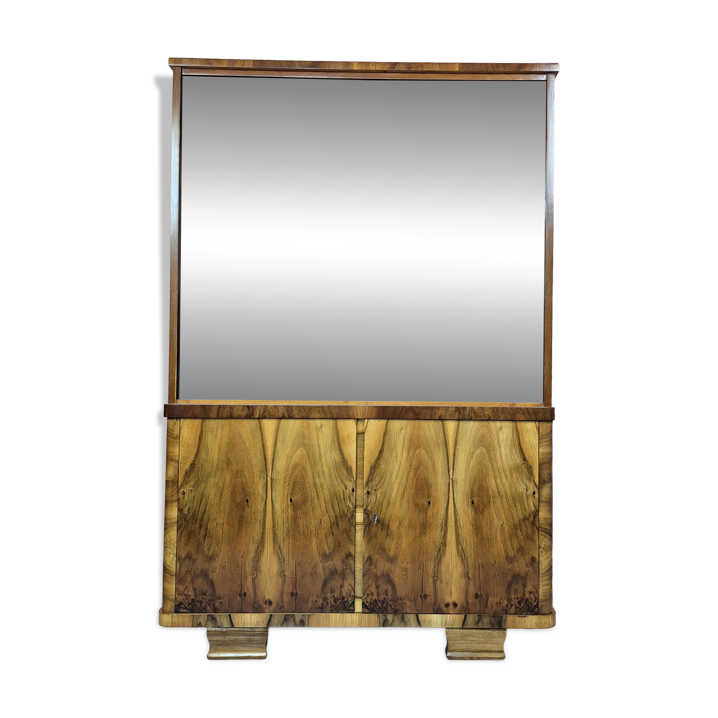 Restored 1950s Art Deco Style Bookcase Display Cabinet with Flame Veneer