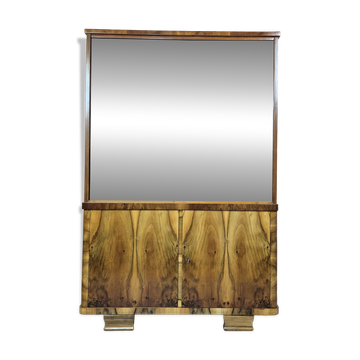 Restored 1950s Art Deco Style Bookcase Display Cabinet with Flame Veneer